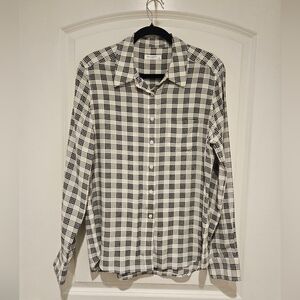 Women's 100% Silk Black and White Checkered Shirt By Equiptment Femme #886